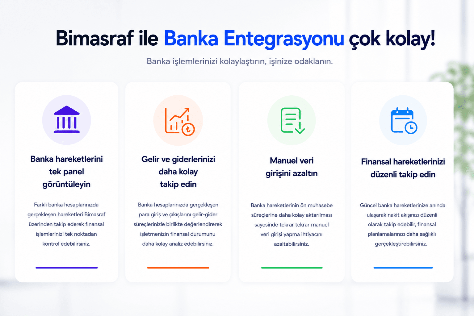 Bimasraf banka entegrasyonu ve banka hesap hareketleri takip ekranı