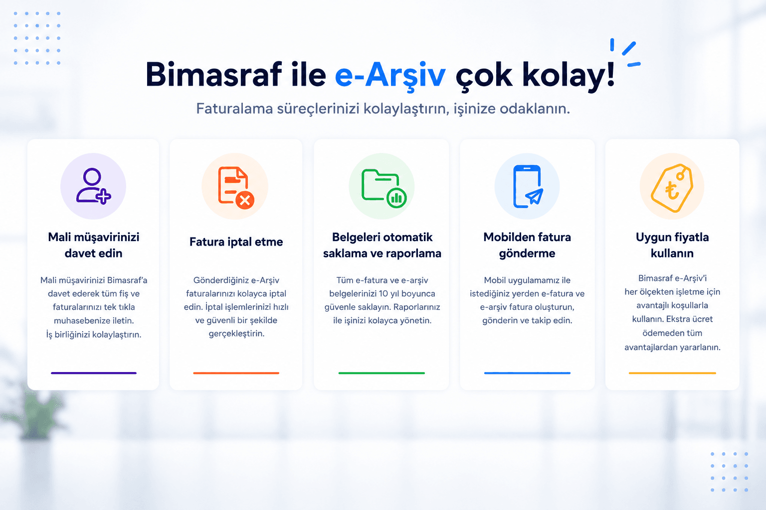 Bimasraf e-Arşiv Fatura işlemleri ve yönetim ekranı